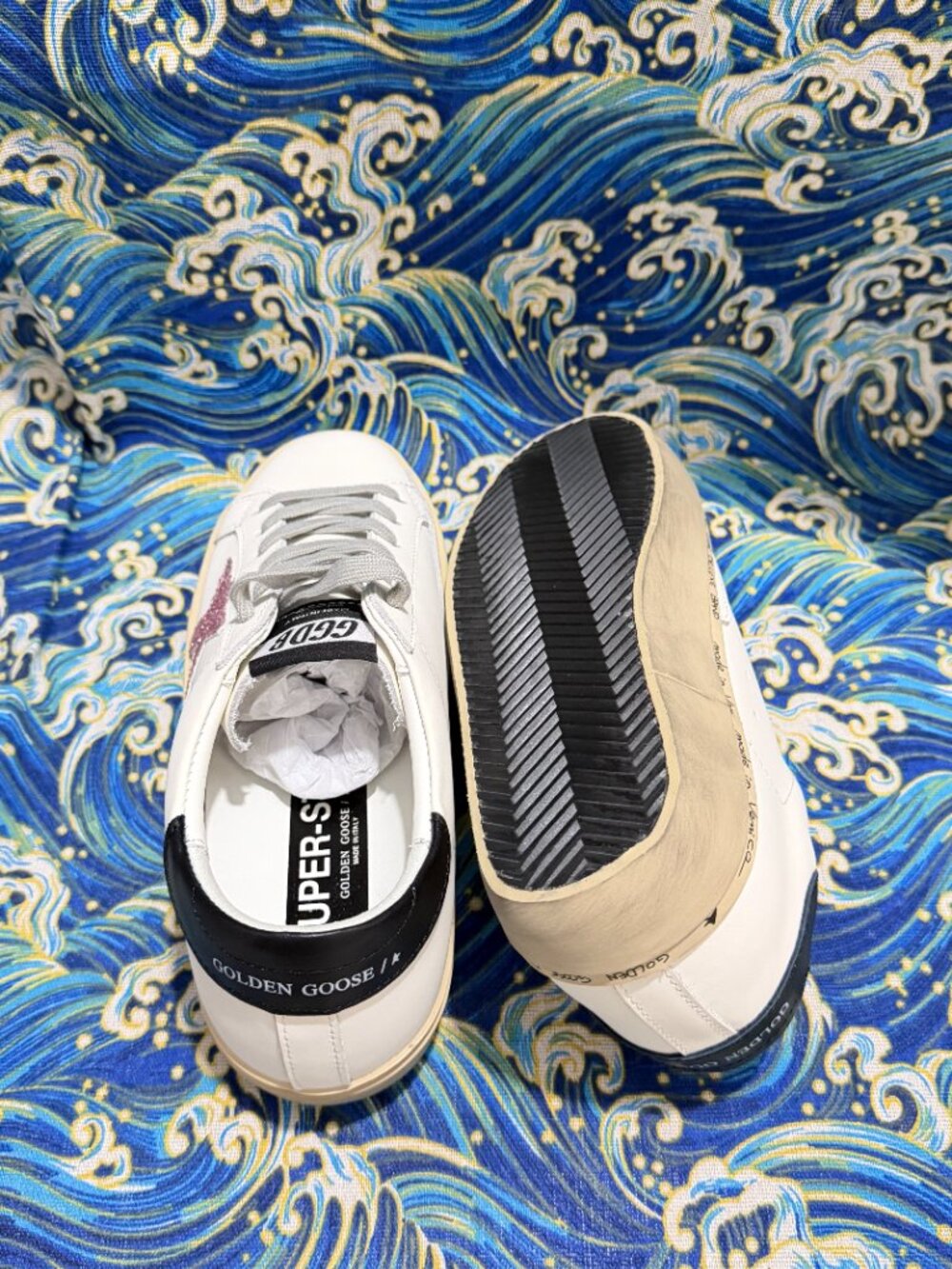 Golden Goose GGDB White Leather Sneakers Pink Glitter Star Unisex Casual Shoes - Picture 8 of 10